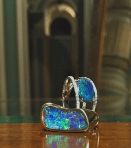 opal rings on a table